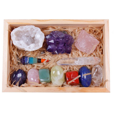 WickedAF Wooden box 12 Healing Crystals in a Box