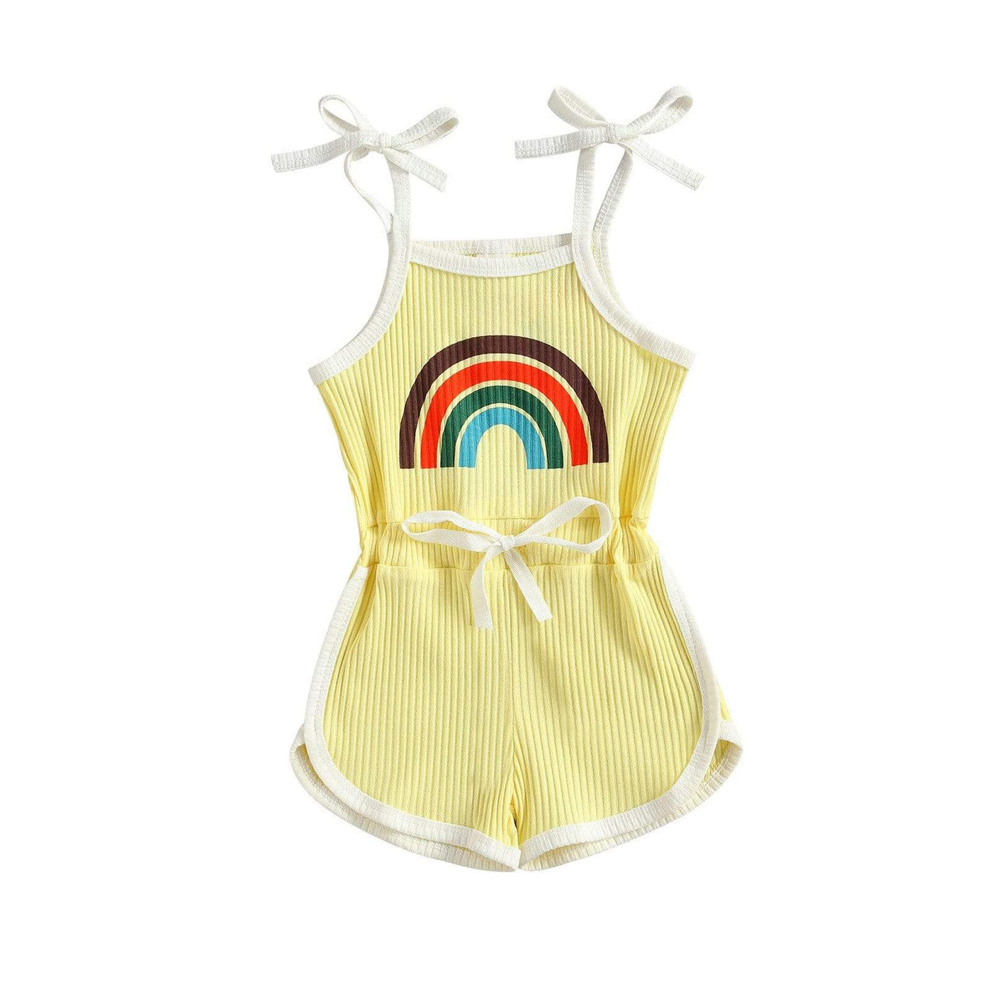 WickedAF Yellow / 24M Rainbow Print Baby Girl and Toddler Playsuit
