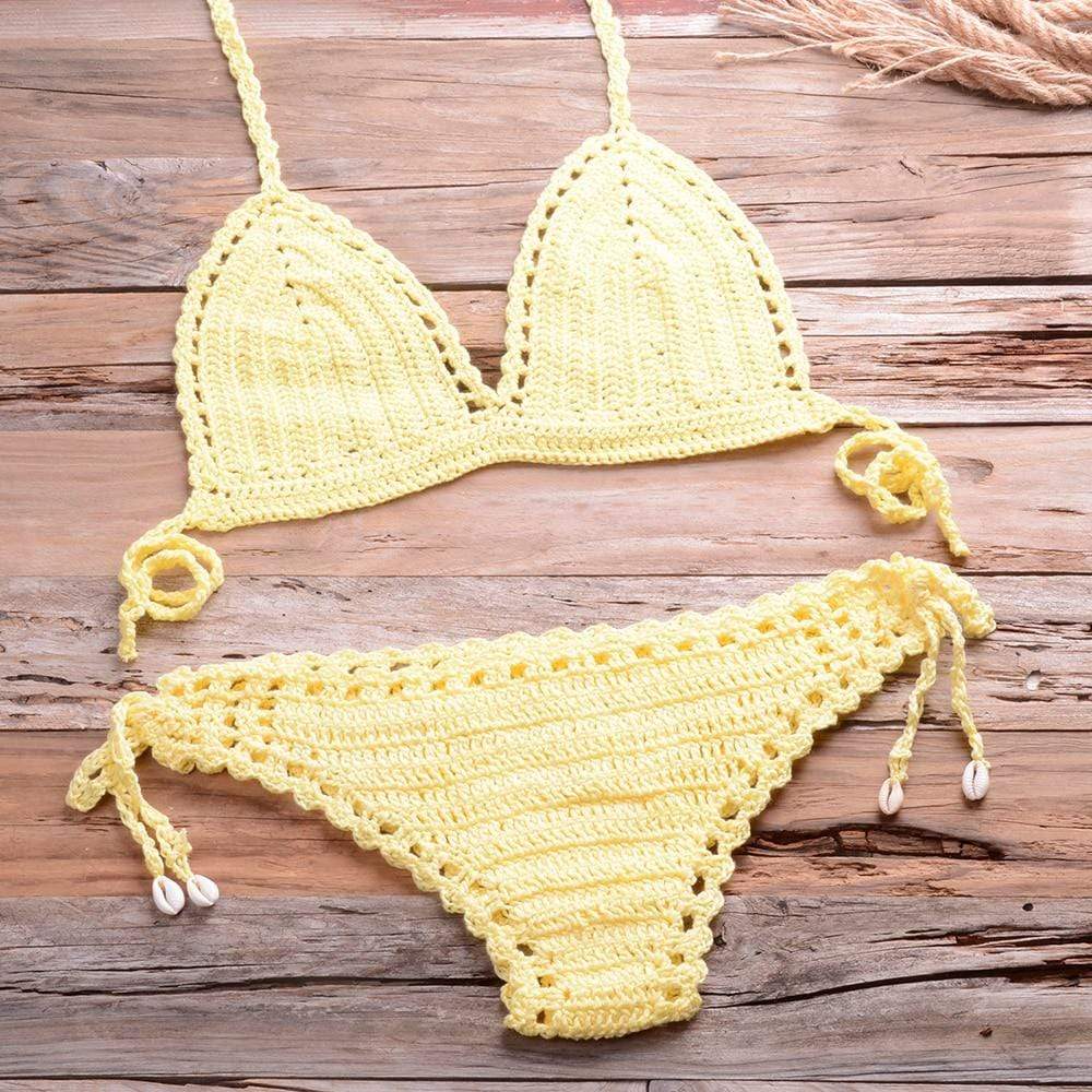 WickedAF Yellow / S Annabella Handmade Knitted Bikini Set