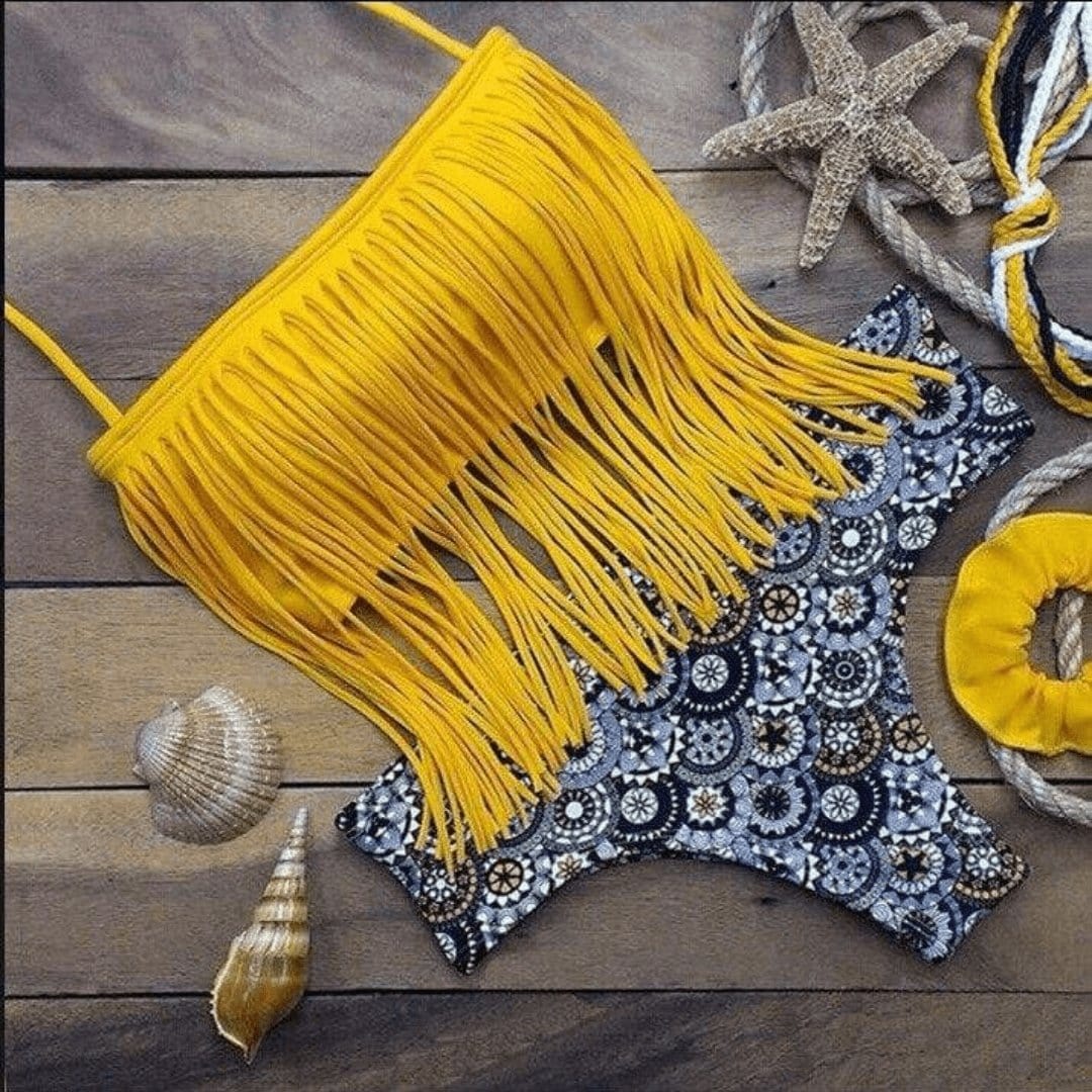 WickedAF Yellow / S Aria Tassels Bikini Set