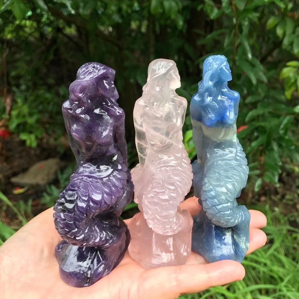 wickedafstore 0 115-120mm Natural Amethyst and pink crystal Crystal Carved Animals Mermaid Healing Lucky Gems Gift