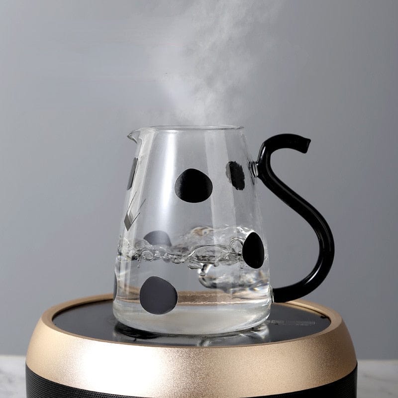 wickedafstore 0 1800ml Transparent Borosilicate Glass Teapot Heat-Resistant Cartoon Cow Shaped Flower Tea Pot and Cup Set Milk Kettle Coffee Pot