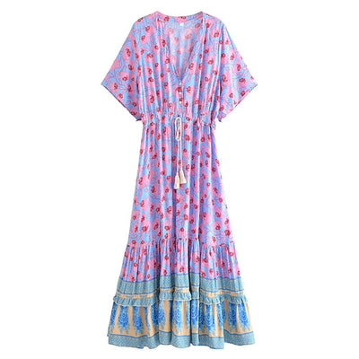 wickedafstore 0 as picture / S Indigo Boho Maxi Dress