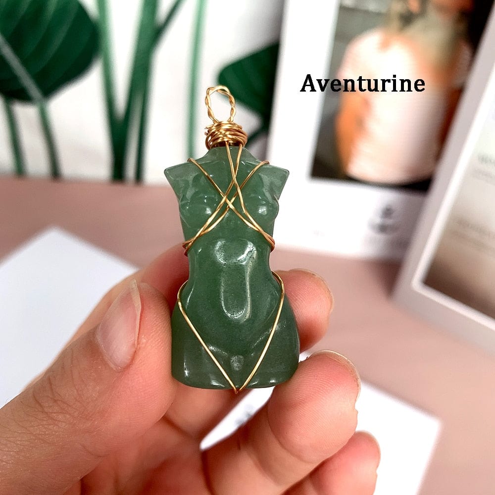 wickedafstore 0 aventurine 1pc Natural Crystal Pendant Women's Body Model Necklace Sexy Gem Jewelry Sweater Chain Energy Rose Quartz Gift