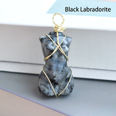 wickedafstore 0 black labradorite 1pc Natural Crystal Pendant Women's Body Model Necklace Sexy Gem Jewelry Sweater Chain Energy Rose Quartz Gift