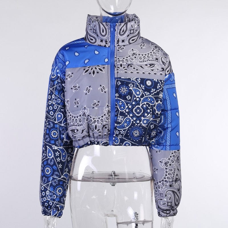 Blue bandana puffer jacket best sale