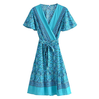 wickedafstore 0 Blue / S Turquoise Dreams Wrap Mini Dress