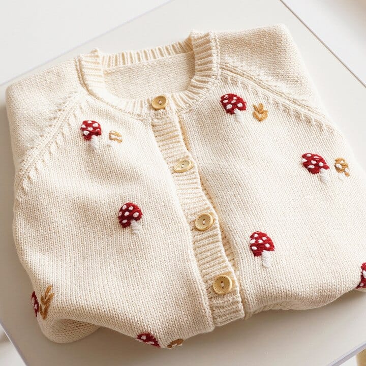 wickedafstore 0 Boho Baby Mushroom Embroidered Cardigan