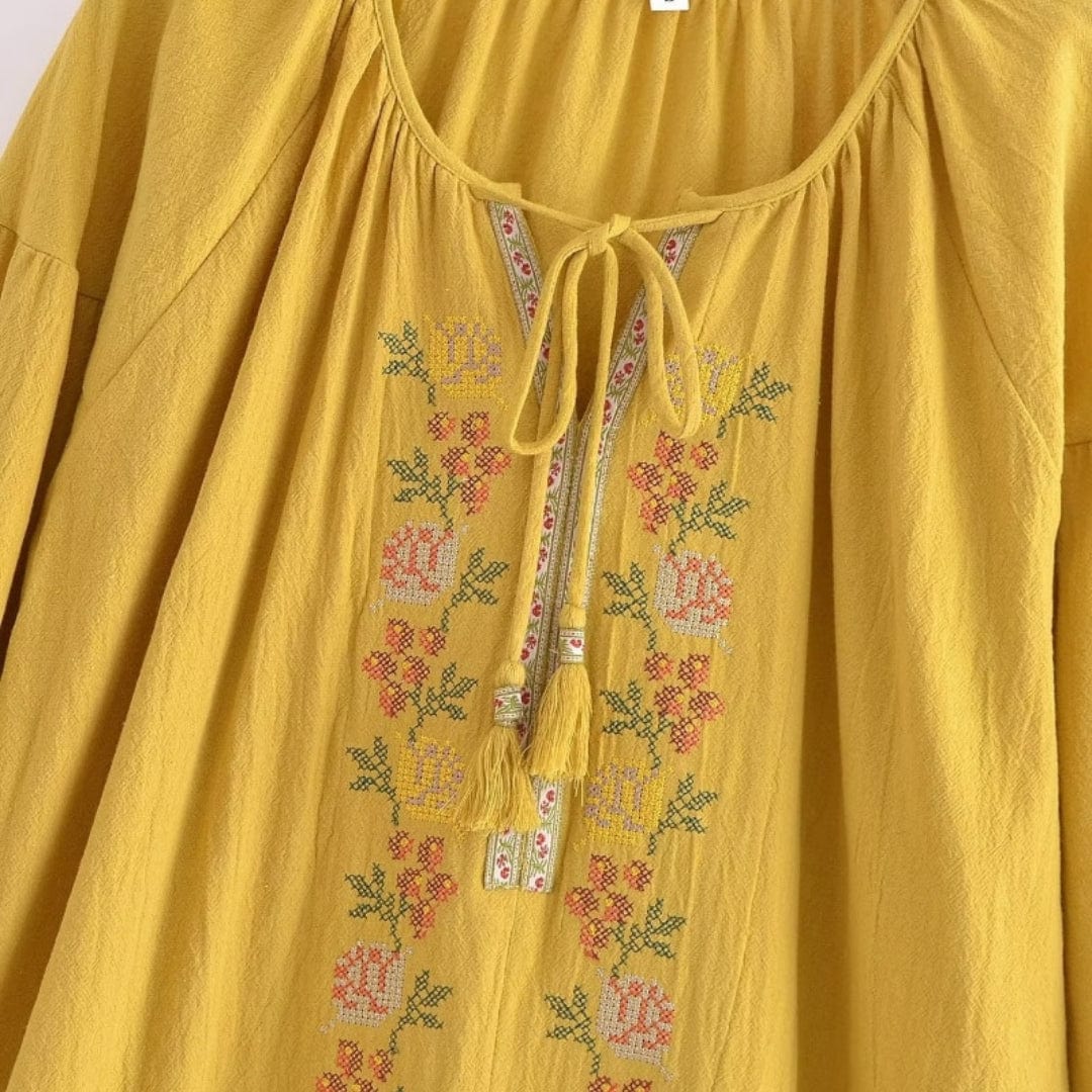 wickedafstore 0 Boho Blossom Embroidered Blouse