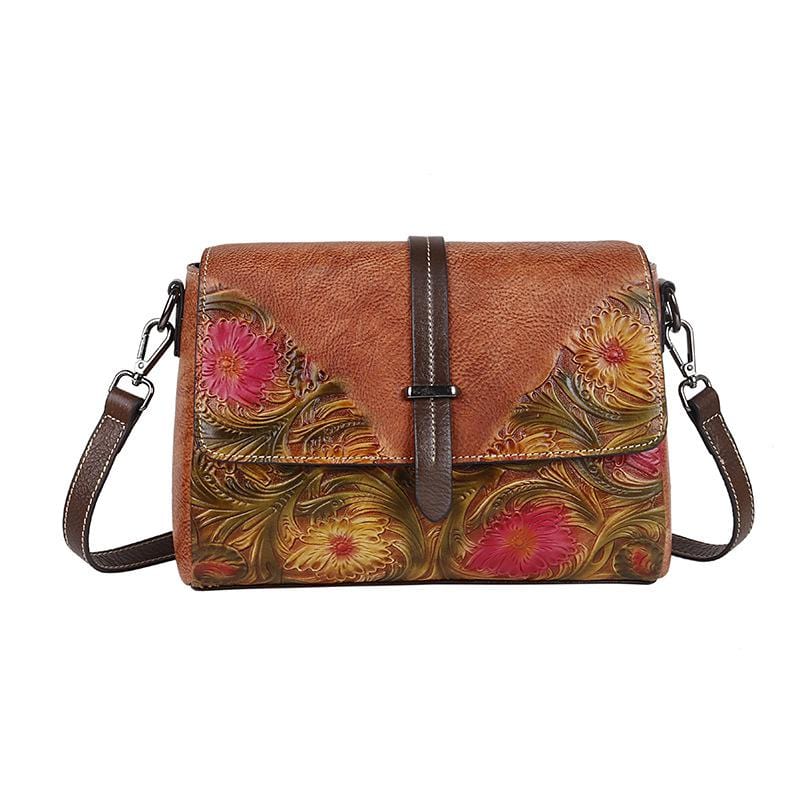 wickedafstore 0 Brown Embossed Flowers Messenger Bag