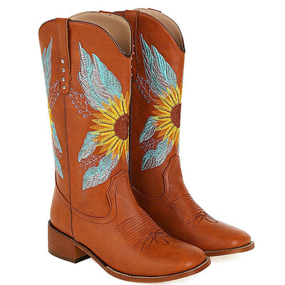 wickedafstore 0 Brown Style 1 / 5 Sunflower Embroidered Boots