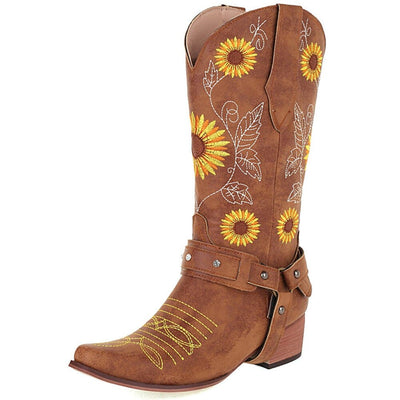 wickedafstore 0 Brown sun flowers / 5 Embroidered Sunflowers Western Boots