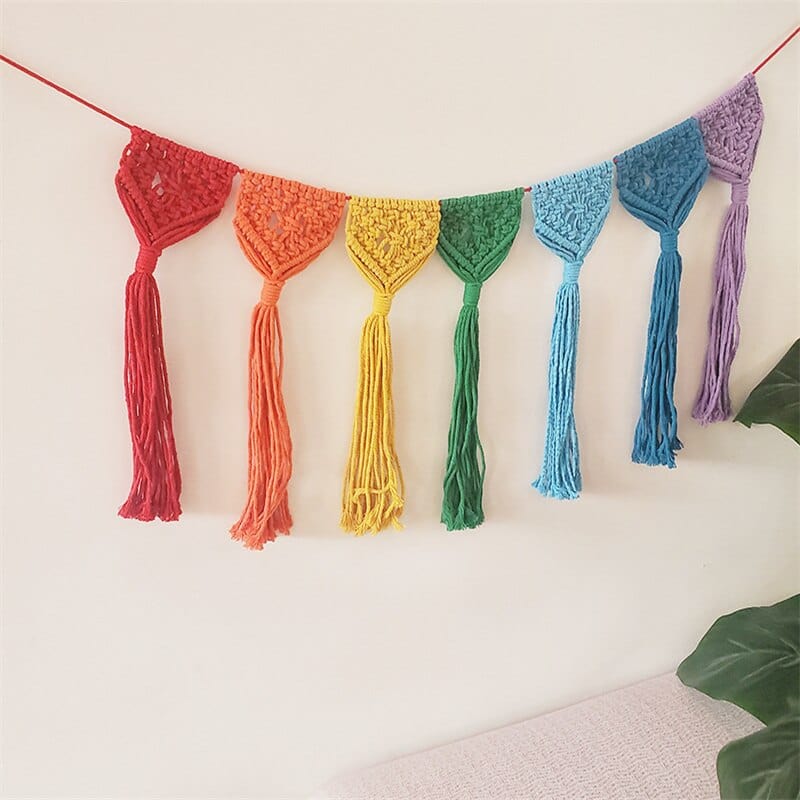 wickedafstore 0 Chic Bohemian Rainbow Garlands Kids Room Wall Hanging With Tassel Decor Nursery Woven Knitted Decor Props For Home Tent Ornament