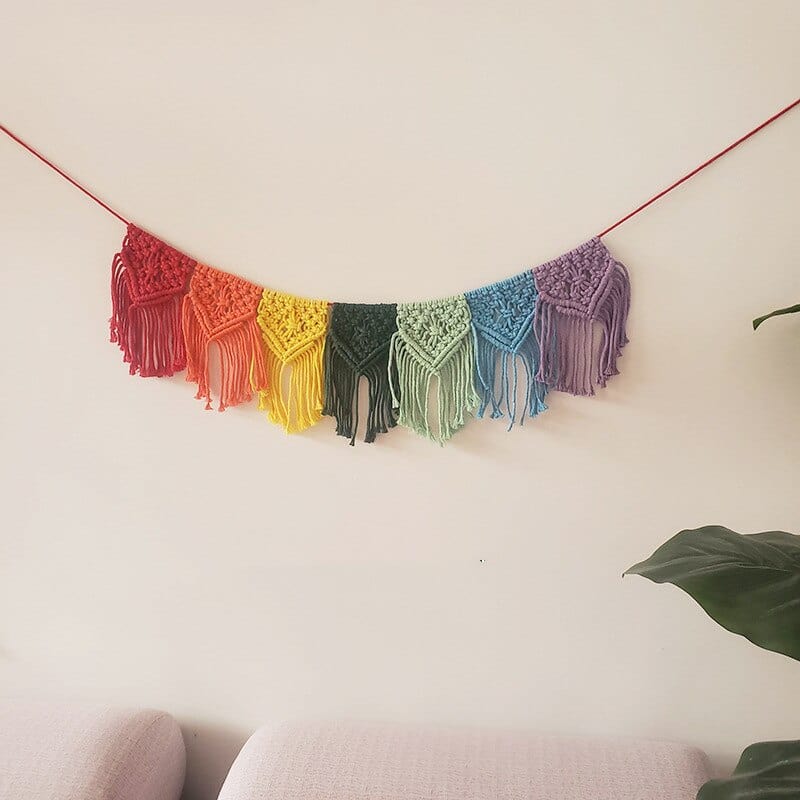 wickedafstore 0 Chic Bohemian Rainbow Garlands Kids Room Wall Hanging With Tassel Decor Nursery Woven Knitted Decor Props For Home Tent Ornament