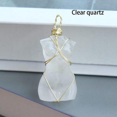 wickedafstore 0 clear quartz 1pc Natural Crystal Pendant Women's Body Model Necklace Sexy Gem Jewelry Sweater Chain Energy Rose Quartz Gift