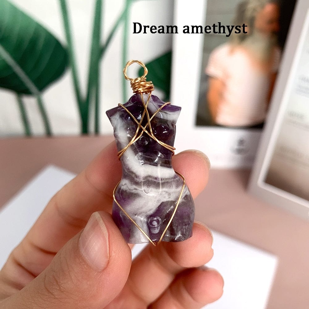 wickedafstore 0 dream amethyst 1pc Natural Crystal Pendant Women's Body Model Necklace Sexy Gem Jewelry Sweater Chain Energy Rose Quartz Gift