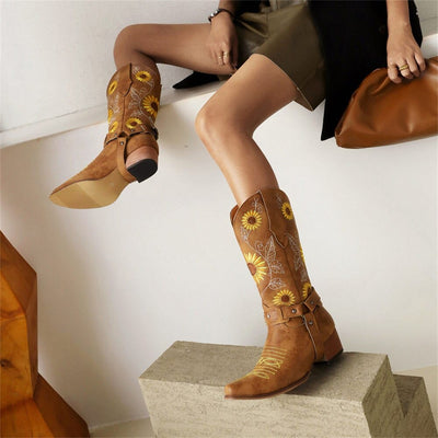 wickedafstore 0 Embroidered Sunflowers Western Boots