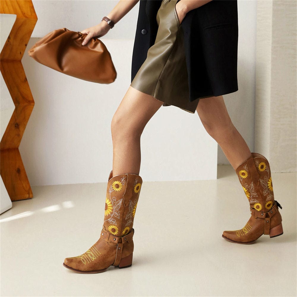 wickedafstore 0 Embroidered Sunflowers Western Boots