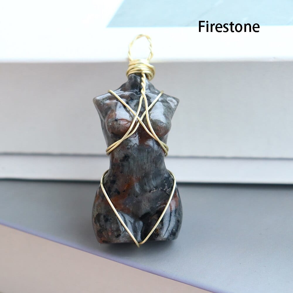 wickedafstore 0 Firestone 1pc Natural Crystal Pendant Women's Body Model Necklace Sexy Gem Jewelry Sweater Chain Energy Rose Quartz Gift