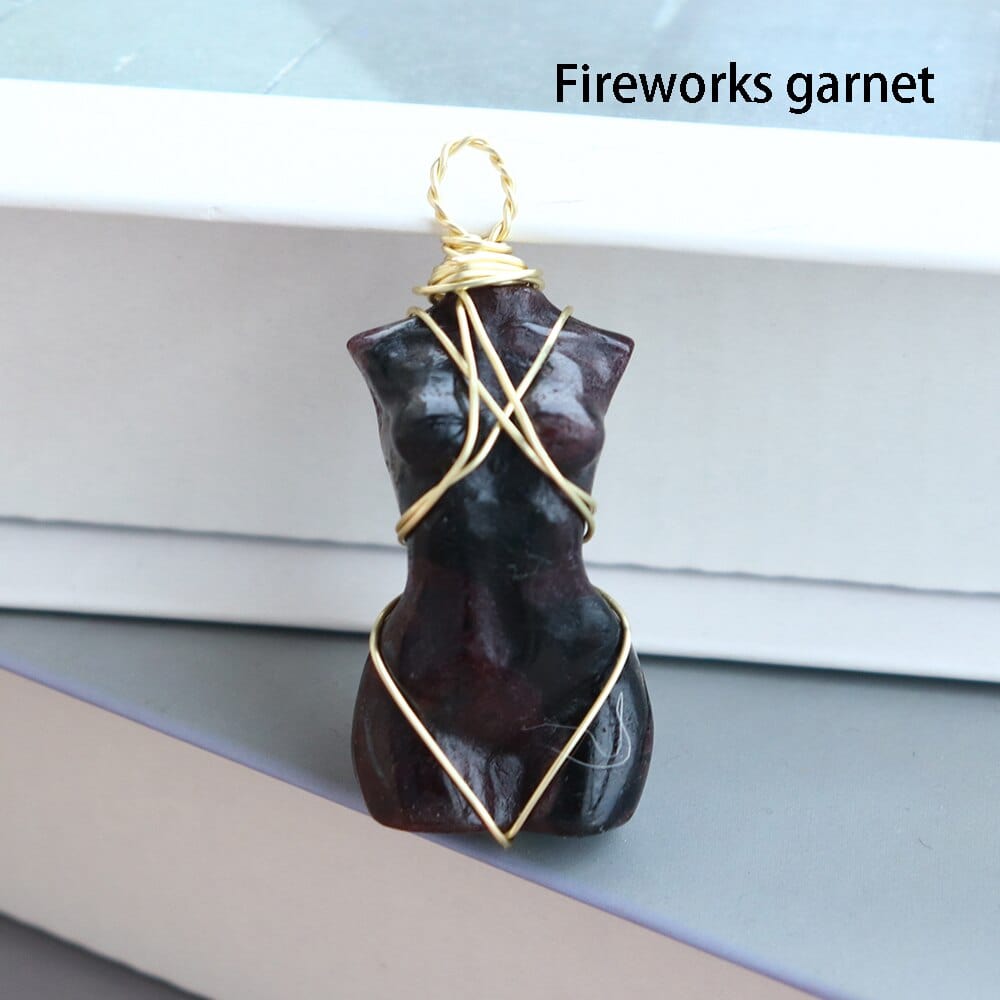 wickedafstore 0 Fireworks garnet 1pc Natural Crystal Pendant Women's Body Model Necklace Sexy Gem Jewelry Sweater Chain Energy Rose Quartz Gift