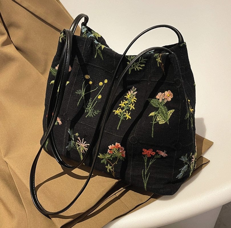 wickedafstore 0 Flowers Embroidered Handbag