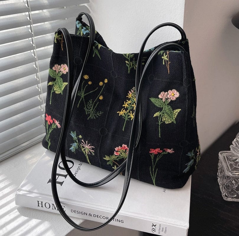 wickedafstore 0 Flowers Embroidered Handbag