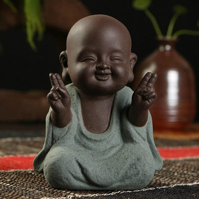 wickedafstore 0 Free Shipping Buddha Statues Small Monk Color Sand Ceramic Home Club Geomantic Decoration Purple Sand Figurines Tea Pet