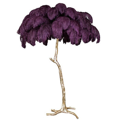 wickedafstore 0 Gold and Purple / H75cm 32 feathers Modern Ostrich Feather Floor Lamp Designer Resin Tree Standing Lamp for Living Room Bedroom Desk Lamp E27 Creative Floor Lights