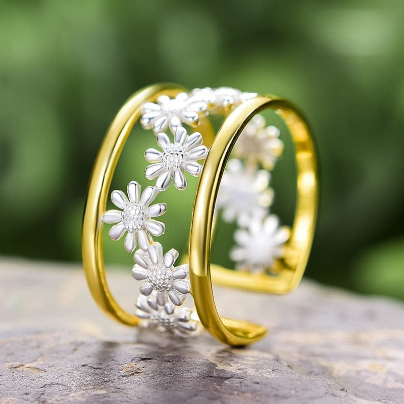 wickedafstore 0 Gold S925 Sterling Silver Daisy Ring