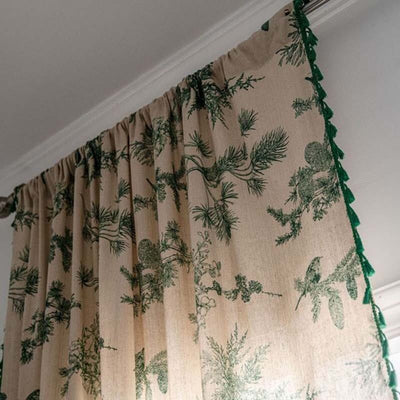 wickedafstore 0 Green Leaves Cotton Linen Curtain for Living Room with Tassel Window Drapes Rod Pockets Door Closet Valance Bedroom Decor 240