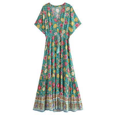 wickedafstore 0 green / S Eirlys Floral Boho Maxi Dress