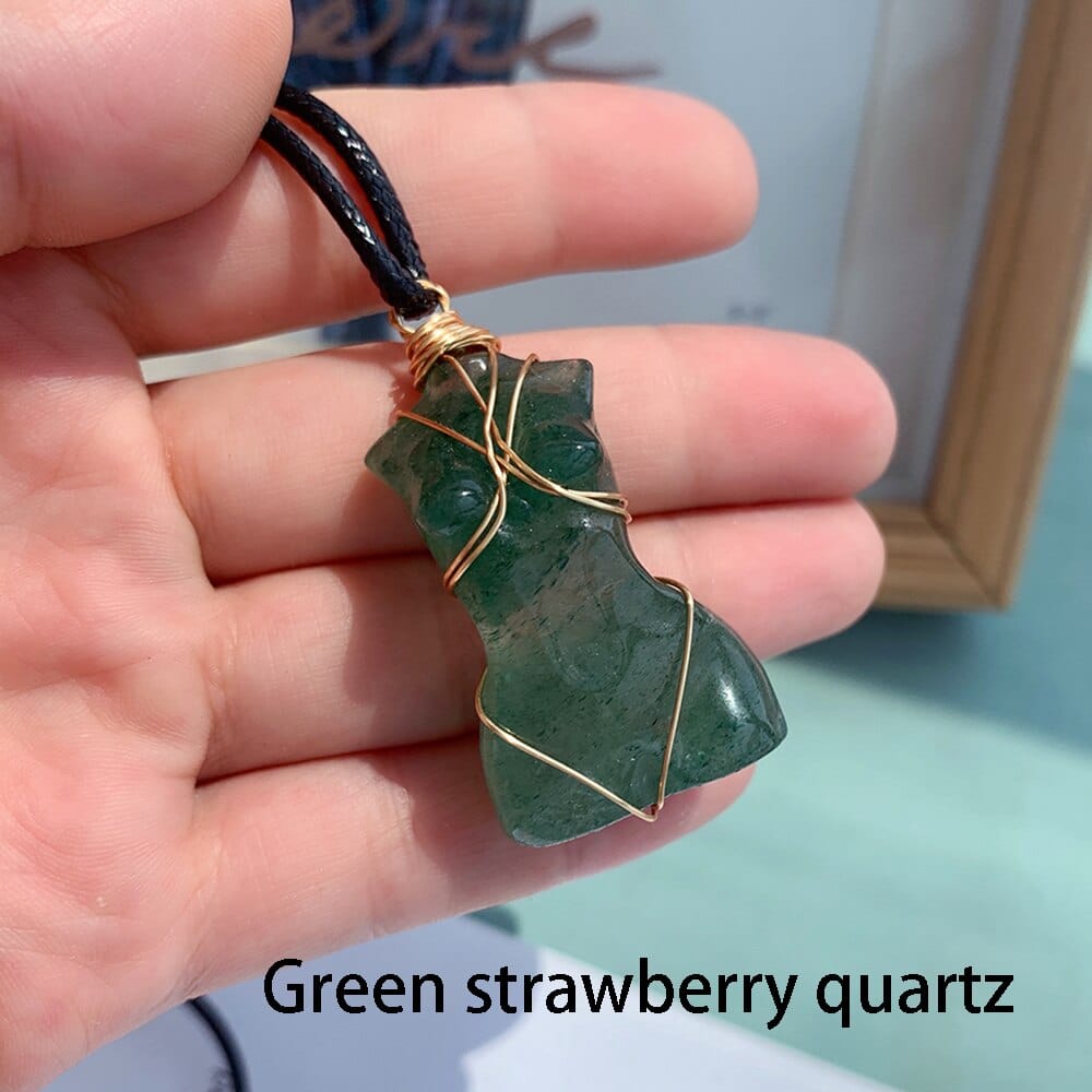wickedafstore 0 Green strawberry 1pc Natural Crystal Pendant Women's Body Model Necklace Sexy Gem Jewelry Sweater Chain Energy Rose Quartz Gift