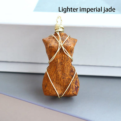 wickedafstore 0 imperial jade 1pc Natural Crystal Pendant Women's Body Model Necklace Sexy Gem Jewelry Sweater Chain Energy Rose Quartz Gift