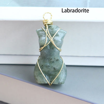 wickedafstore 0 labradorite 1pc Natural Crystal Pendant Women's Body Model Necklace Sexy Gem Jewelry Sweater Chain Energy Rose Quartz Gift
