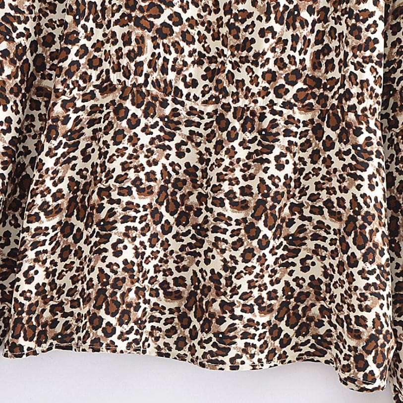wickedafstore 0 Leopard Print Long Sleeve Blouse