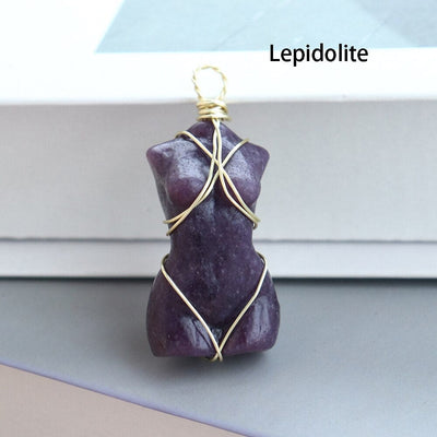 wickedafstore 0 lepidolite 1pc Natural Crystal Pendant Women's Body Model Necklace Sexy Gem Jewelry Sweater Chain Energy Rose Quartz Gift