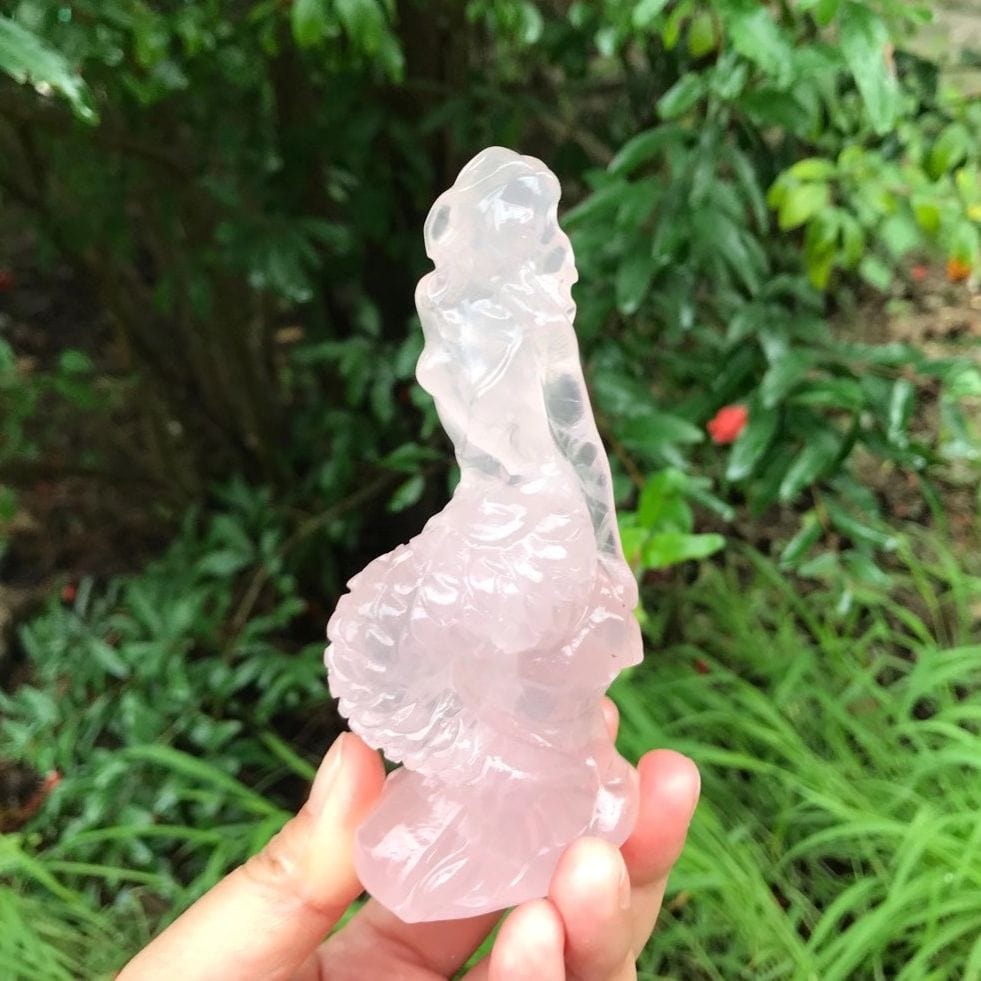 Rose Quartz Seashell Carving with Clear Quartz Mini Sphere! Beautiful Hand Carved Rose Quartz Seashell shops - Quartz Carvings