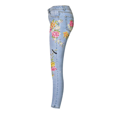 wickedafstore 0 LOGAMI Embroidered Jeans Woman Flower Straight High Waist Women Jeans New