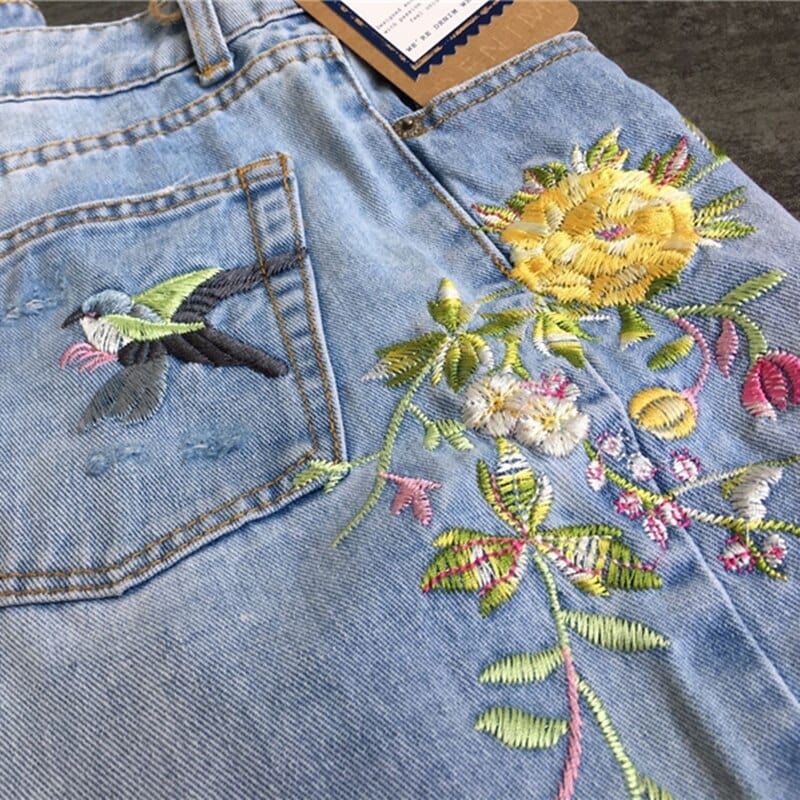 WickedAF Floral Embroidery Flare Jeans Blue / L