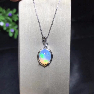 wickedafstore 0 Natural Opal 925 Sterling Silver Necklace