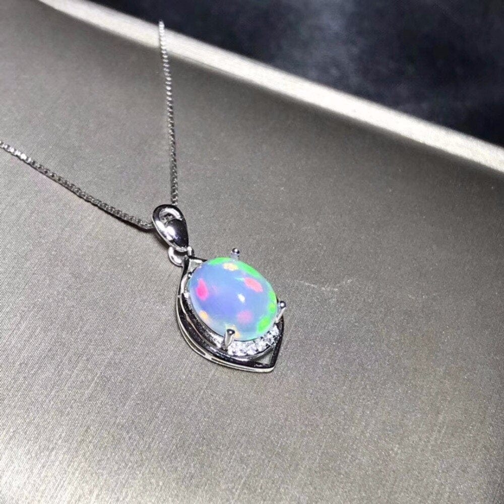 wickedafstore 0 Natural Opal 925 Sterling Silver Necklace