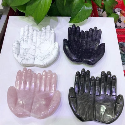 wickedafstore 0 Natural Rose Quartz Howlite Lepidolite Silver Obsidian Stone Quartz Crystal Two-handed Carving