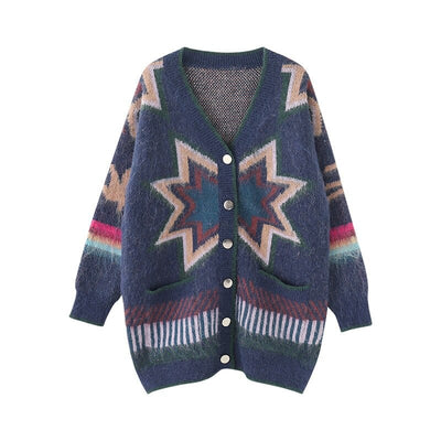 wickedafstore 0 Navy Blue / S Geometric Mohair Knitted Cardigan