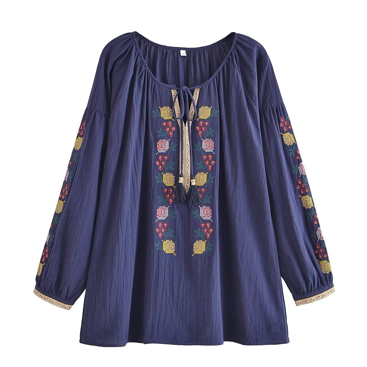 wickedafstore 0 Navy / S Boho Blossom Embroidered Blouse