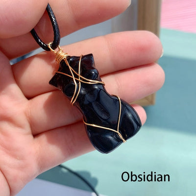 wickedafstore 0 Obsidian 1pc Natural Crystal Pendant Women's Body Model Necklace Sexy Gem Jewelry Sweater Chain Energy Rose Quartz Gift