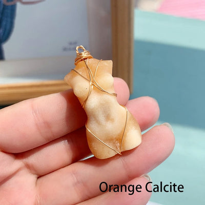 wickedafstore 0 Orange Calcite 1pc Natural Crystal Pendant Women's Body Model Necklace Sexy Gem Jewelry Sweater Chain Energy Rose Quartz Gift