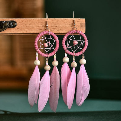 wickedafstore 0 pink Dreamcatcher Feather Earrings