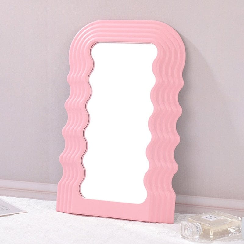 wickedafstore 0 Pink mirror / 42x26cm Ins Wave Decorative Mirror Makeup Mirror Irregular Cosmetic Mirrors Desktop Ornament for Dormitory Bedroom Bathroom Home Decor