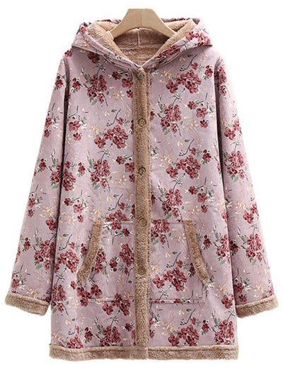 wickedafstore 0 pink / S Flower Child Fleece Hooded Coat