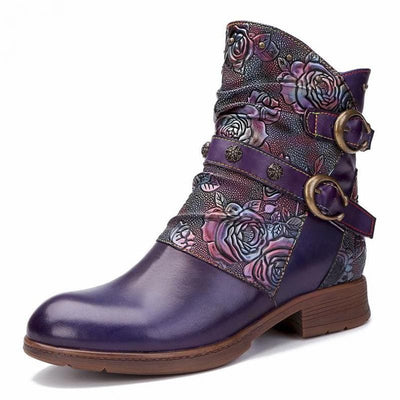 wickedafstore 0 Purple / 36 Leather Buckle Boots